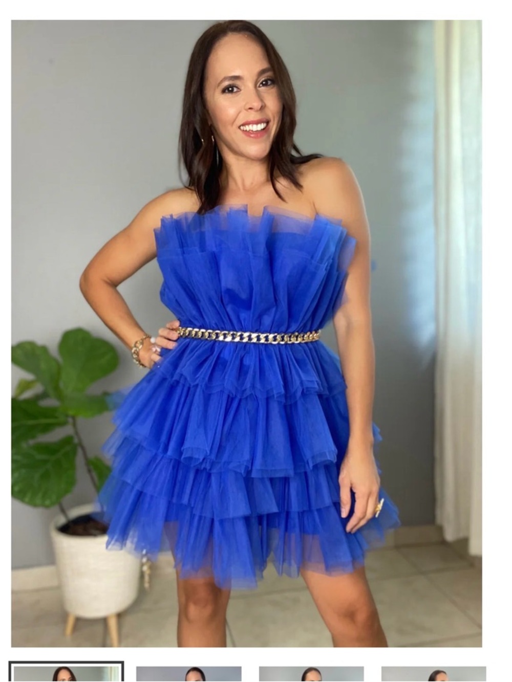 Blue Ruffled Tulle Mini Dress - Women's Party Dress